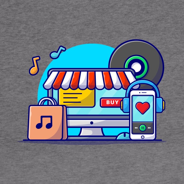 Online Music Store Music Shop with Vinyl, Smartphone and Headphone Music Cartoon Vector Icon Illustration by Catalyst Labs